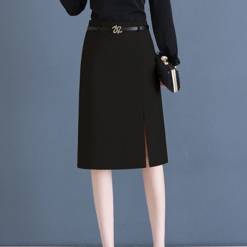 بدلة الربيع والصيف على شكل حرف A تنورة نسائية نصف تنورة عصرية متعددة الاستخدامات أنيقة متوسطة الطول للتخسيس