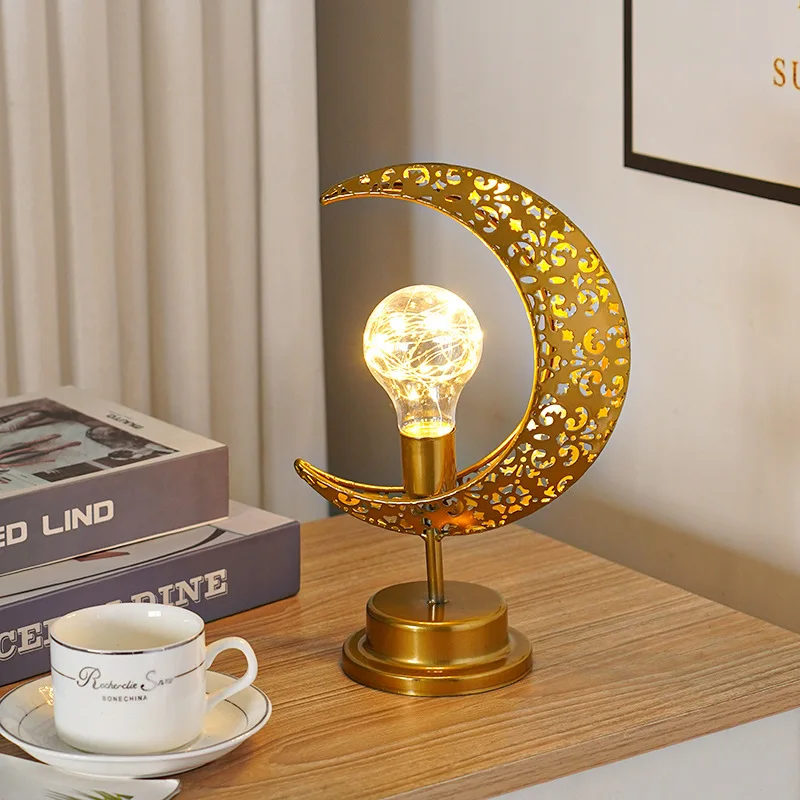 Ferro rattan bola lâmpada simples led lua estrela lâmpada de modelagem ambiente para decorar quarto sala estar