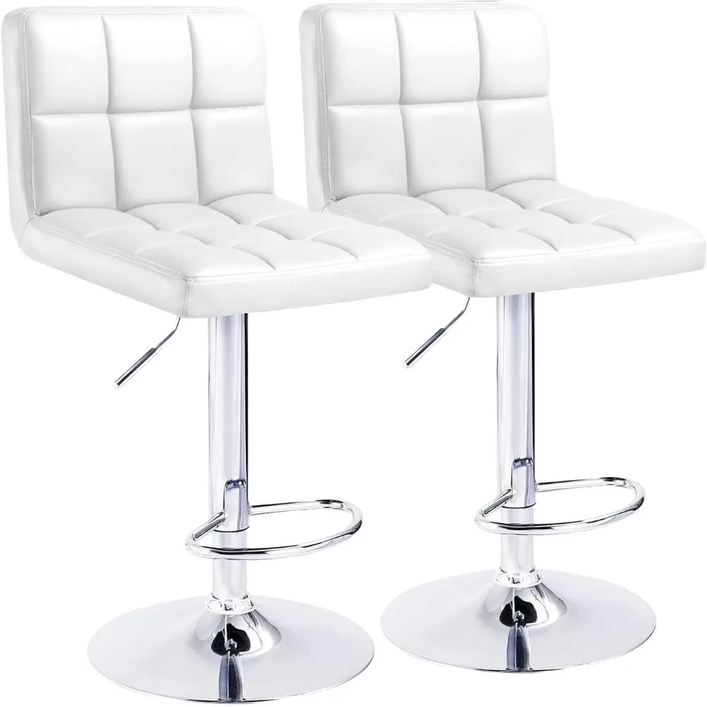 

Bar Stools Modern Square Counter Height Barstool 22" to 33" PU Leather Swivel Adjustable Stool with Back Set of 2