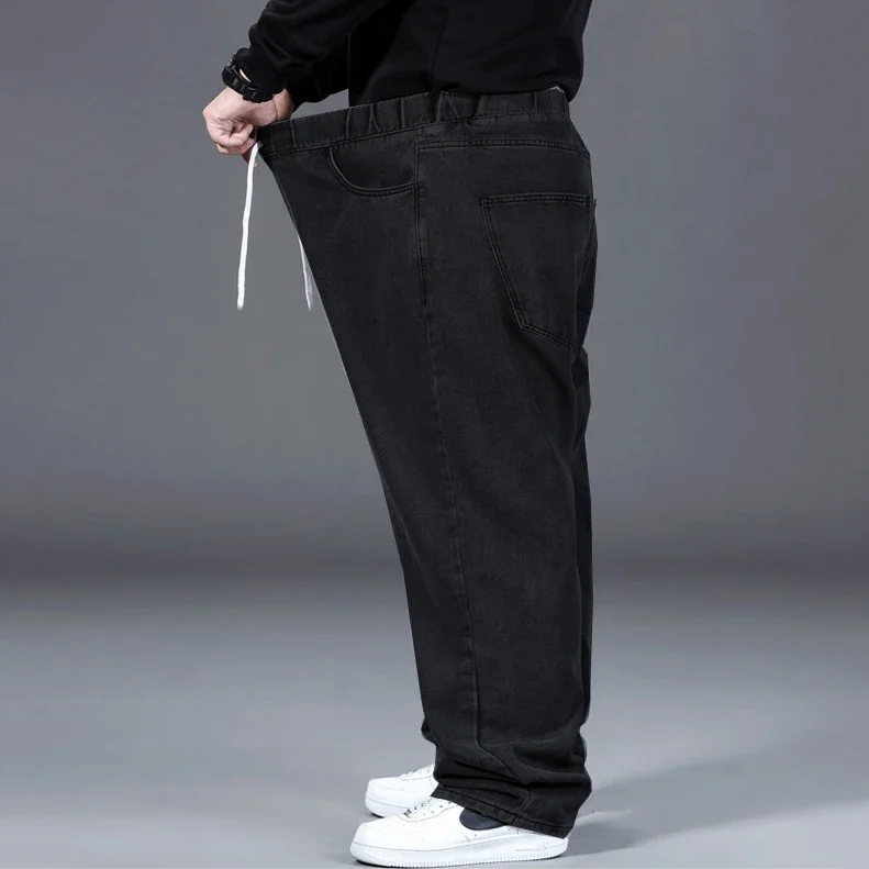 حجم كبير الرجال الجينز 100-155 كجم 46 48 50 الخريف الشتاء السراويل الطويلة أسود أزرق الدنيم السراويل مستقيم قطع الجينز حجم كبير الرجال الملابس #6