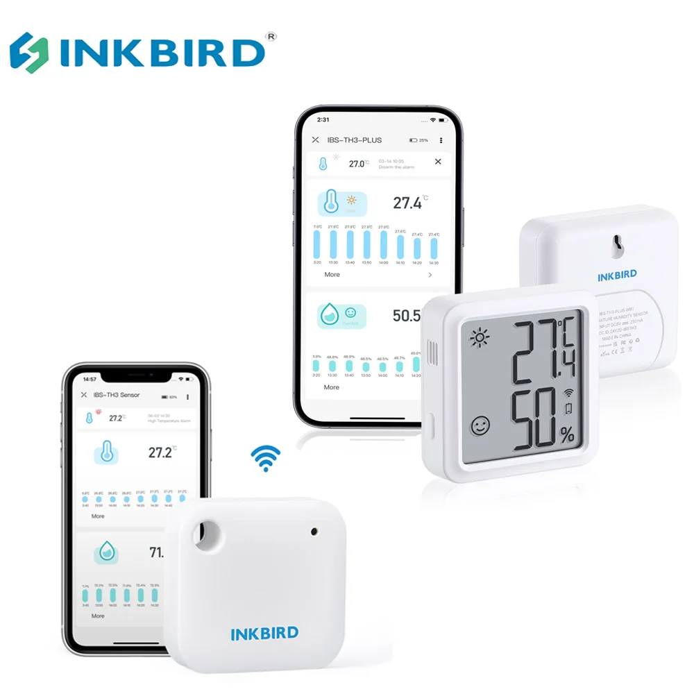 INKBIRD 2 Types of WiFi Smart Temperature And Humidity Sensor Indoor For Home Weather Station Work With Free APP Date Storage