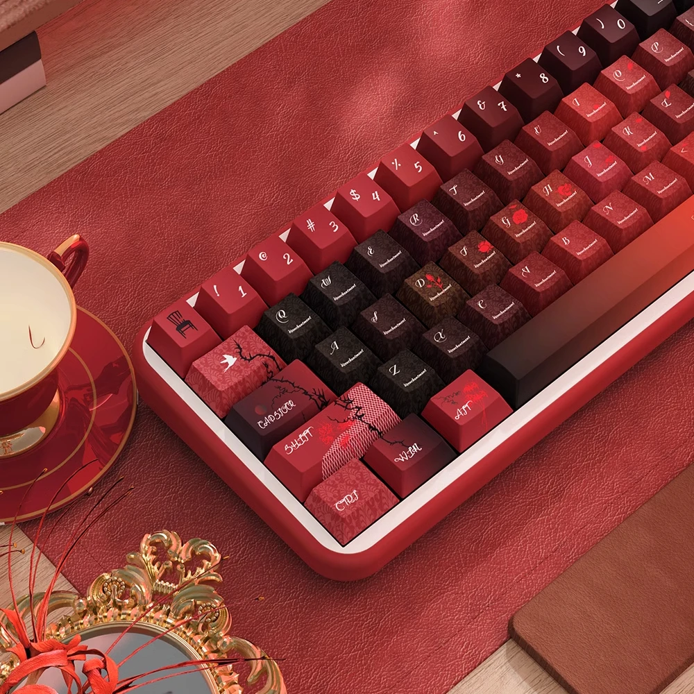 

158 Keys Rose Bride Black Red Keycaps Cherry PBT Keycaps for ISO Mx Switch Mechanical Keyboard Gaming Keyboard Skins