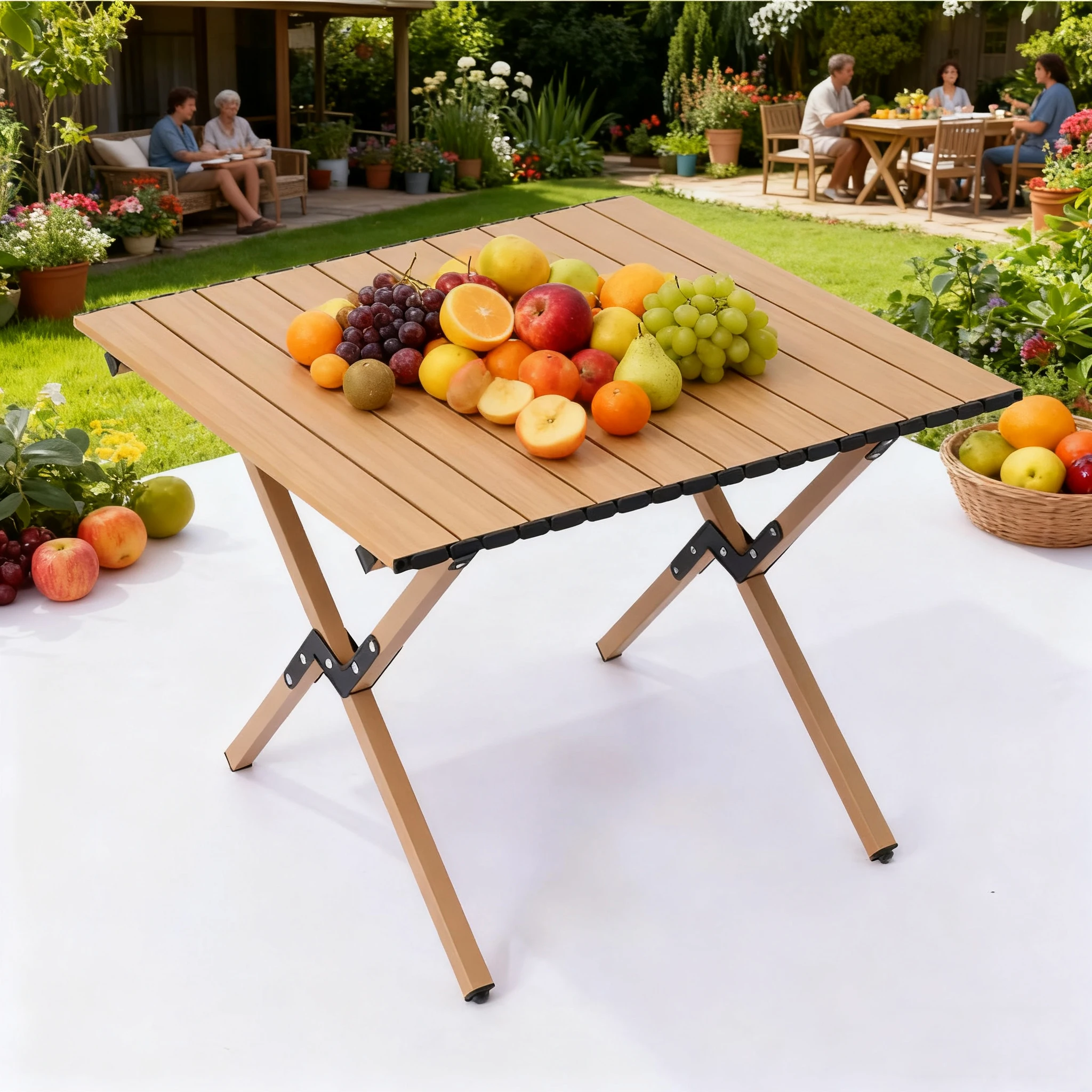 #Portable roll-up outdoor dining table Lightweight folding patio dining table, suitable for garden picnics and camping