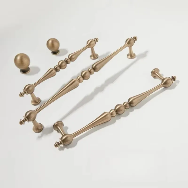 American-Style Furniture Pull Solid Brass Round Knob for Bookshelf, Drawer, Kitchen Cabinet, Vintage Bronze Wardrobe Door Handle