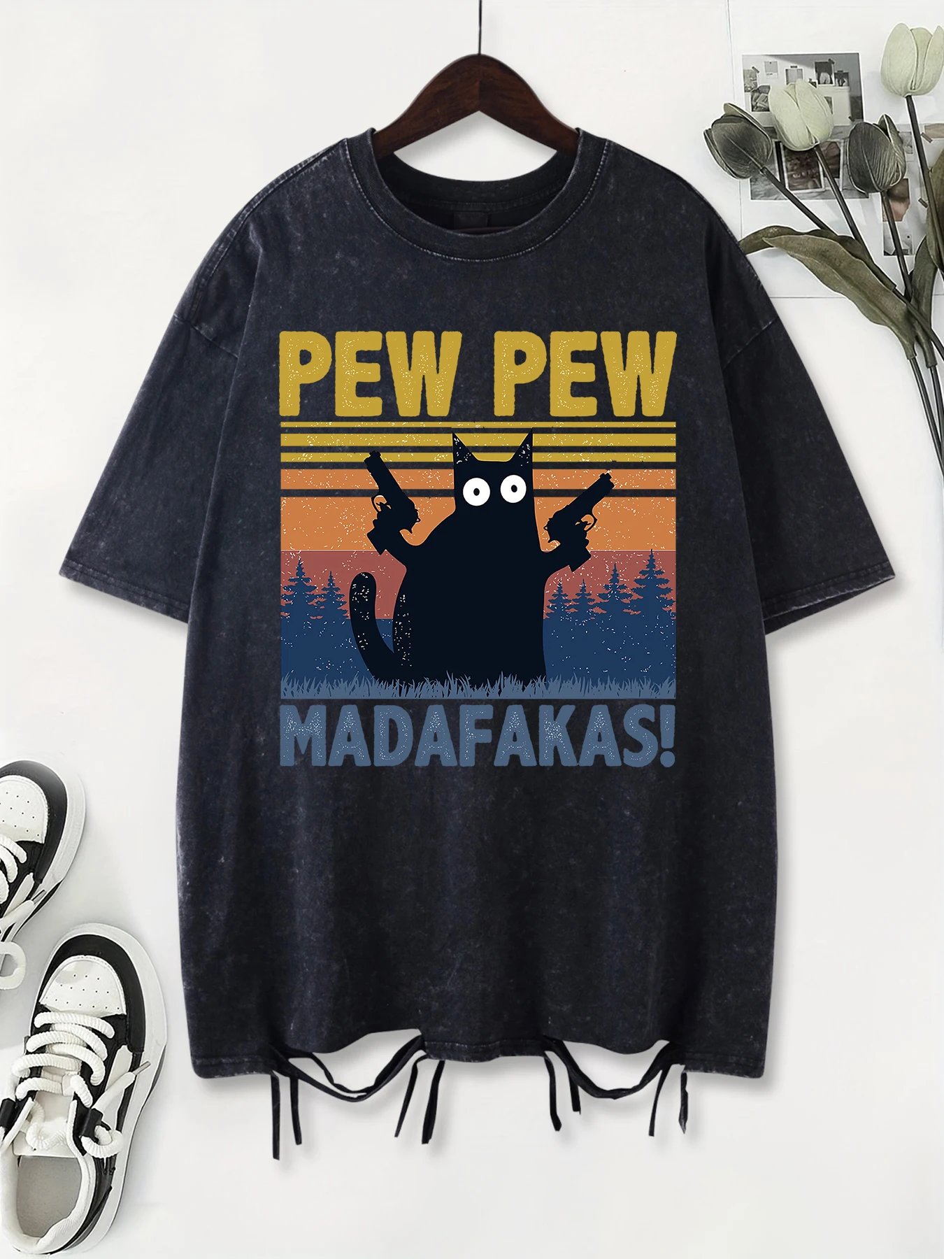 ピューピュー Madafakas ピューピュープリントウォッシュ Tシャツ女性 Cottont シャツクルーネック特大酸洗浄トップスカジュアル梨花服