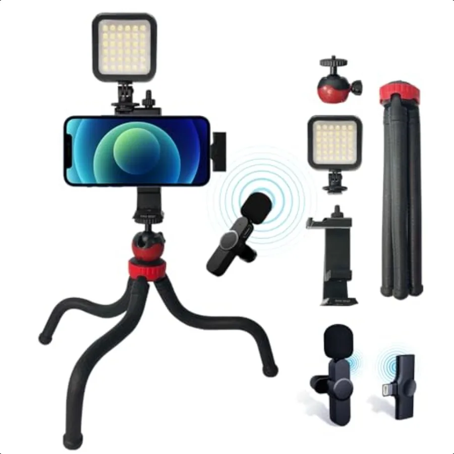 

Kingbest Clip lav mic vlogging Kit Flexible Tripod Necktie Clip Mic vlog Light Phone Holder with Hot Shoe Perfect for Vlogger V