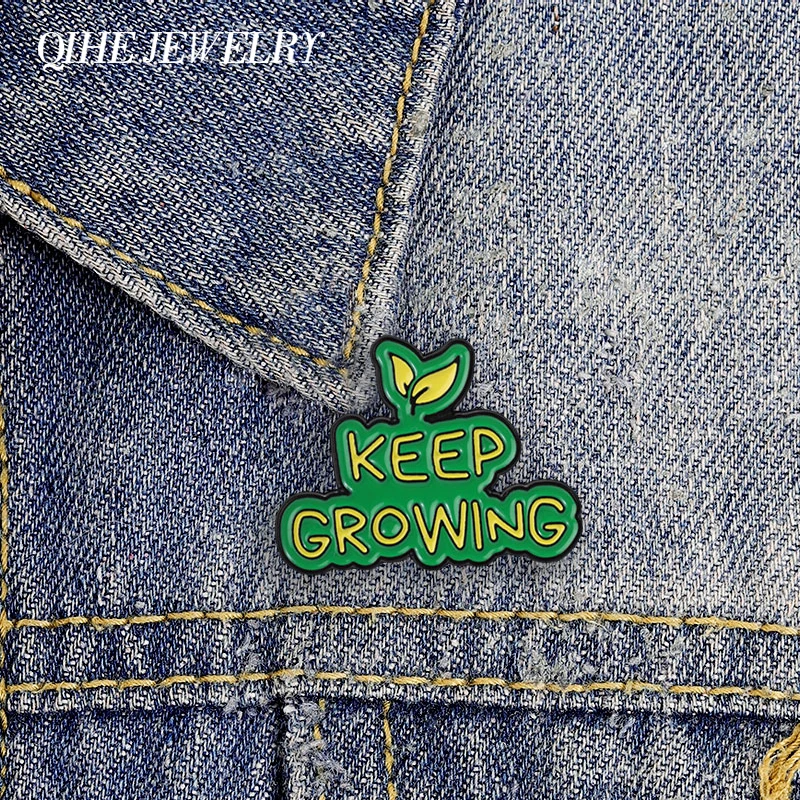 Keep Growing Plant Sprout Cartoon Enamel Pin Motivational Nature Quotes Brooch Backpack Lapel Hat Badge Jewelry Gift for Friends