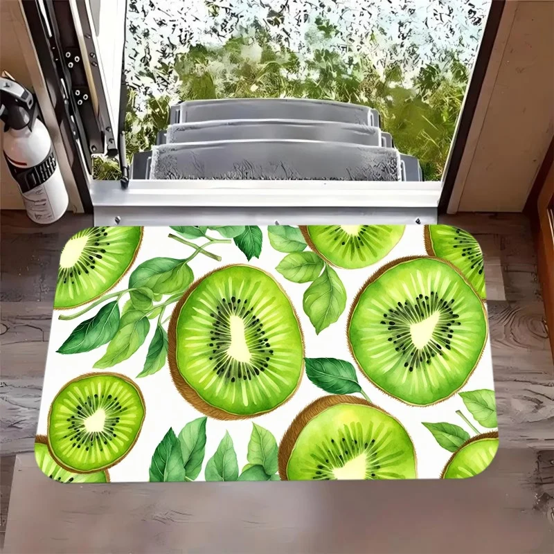 Cute Summer Watermelon Cherry Print Door Mat Anti Slip Water Absorbent Entrance Doormat Fruit Pattern Floor Rug for Front Door
