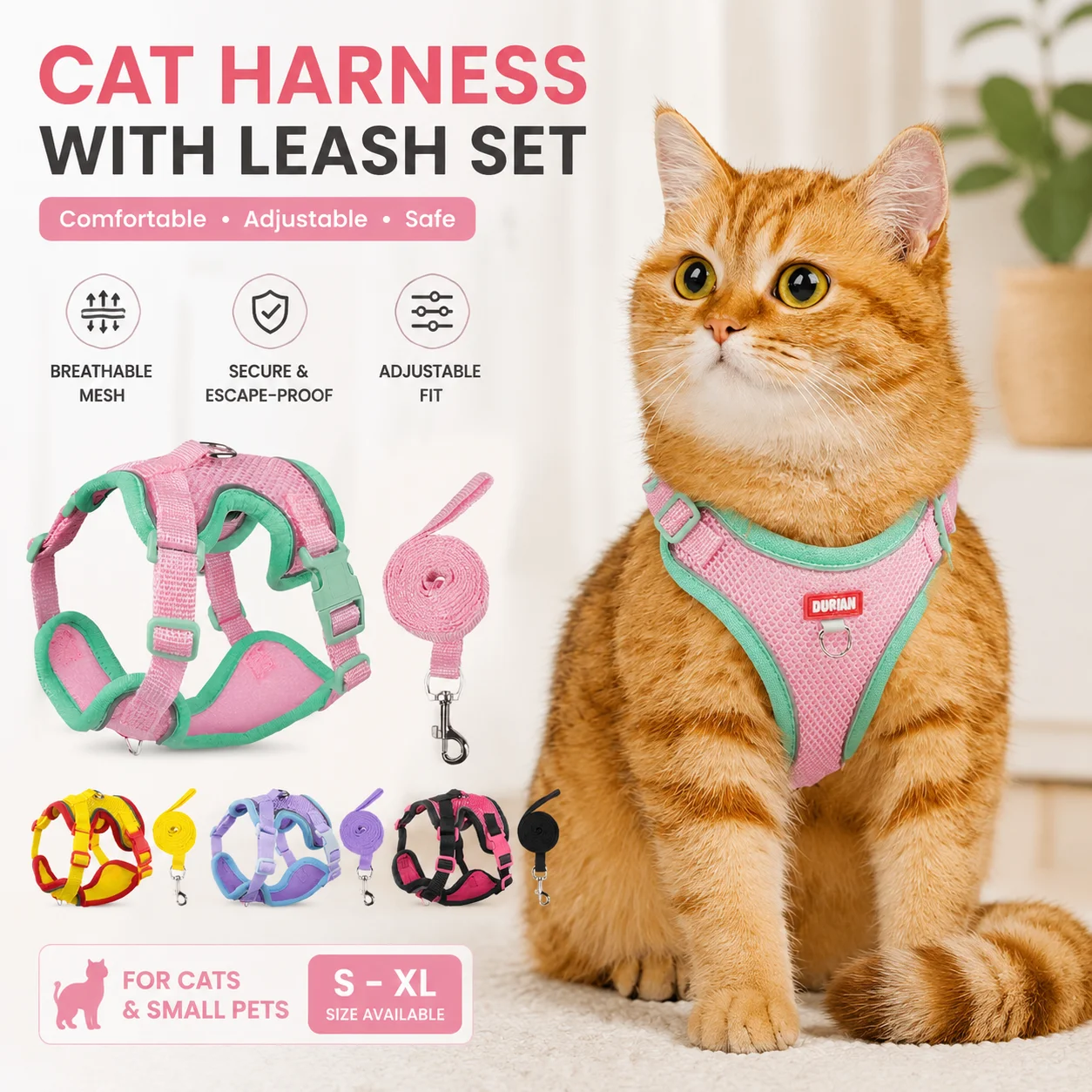 Ensemble Harnais et Laisse Légers pour Chat, Gilet Anti-Évasion Doux et Respirant pour Chatons et Chats Adultes, Ajustable pour une Marche Sûre