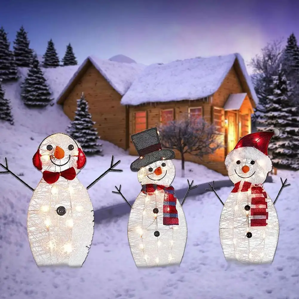 Decorazione da giardino natalizia con pupazzo di neve illuminato da 3 pezzi con luce a LED, pupazzo di neve incandescente, decorazioni natalizie per la casa all'aperto