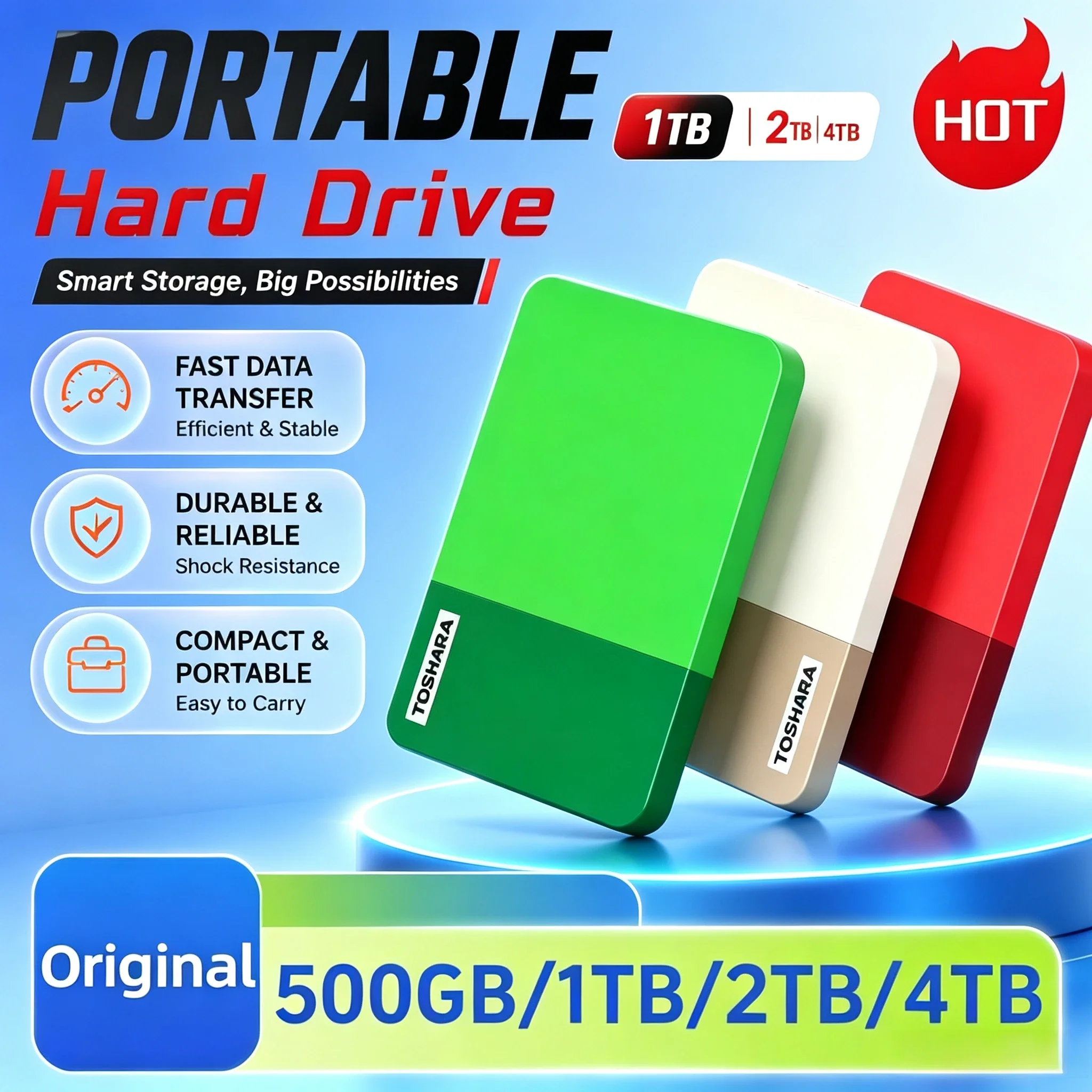 Multi-color selection Portable 4TB External Hard Drive High Speed Disk For Laptop Desktop Mac Android Phone Mobile Data Backup
