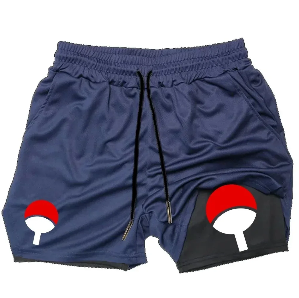 Anime Men's Sport Shorts Cool Sportswear Double-Deck Running Shorts Summer 2 in 1 Bottoms Fitness Training Jogging Short Pants