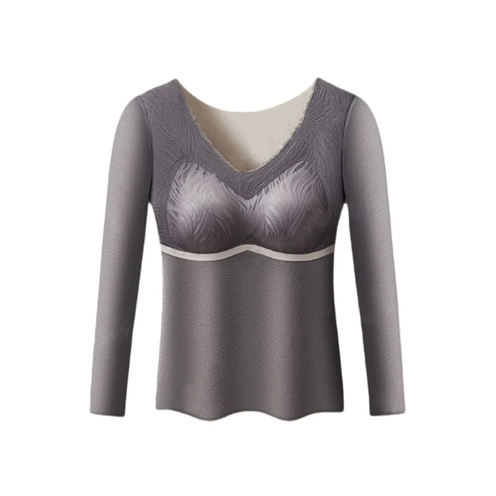 

Large Size Women Thermal Clothes U Round Neck Velvet Fleece Thermal Underwear Feel Heating Warm Tops Warmth Long Tops