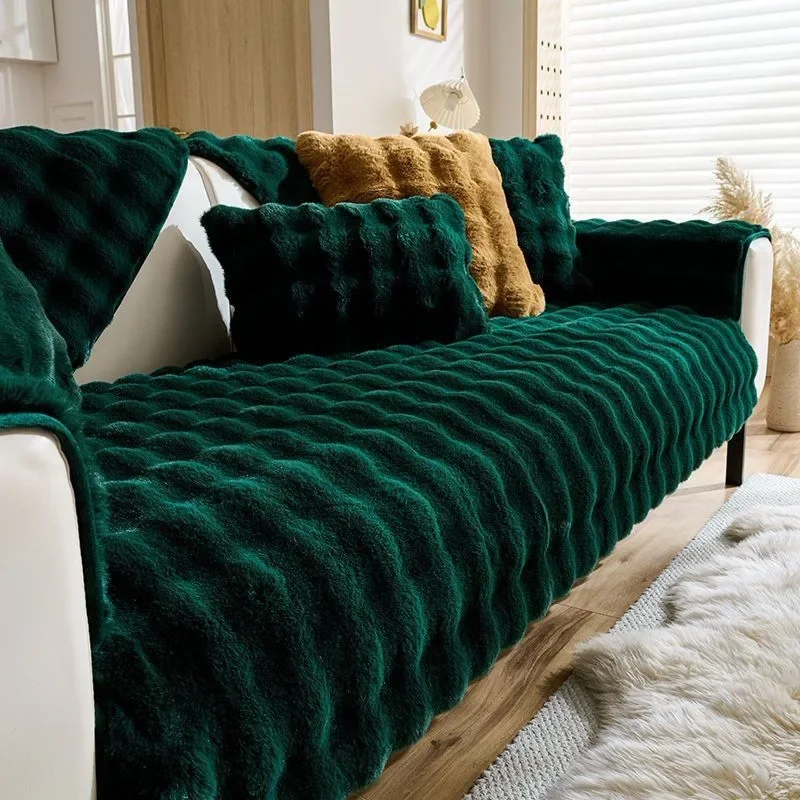 High-grade Plush Cushion Padded Warm Non-slip Sofa Towel Rabbit Plush Sofa Cushion Wholesale