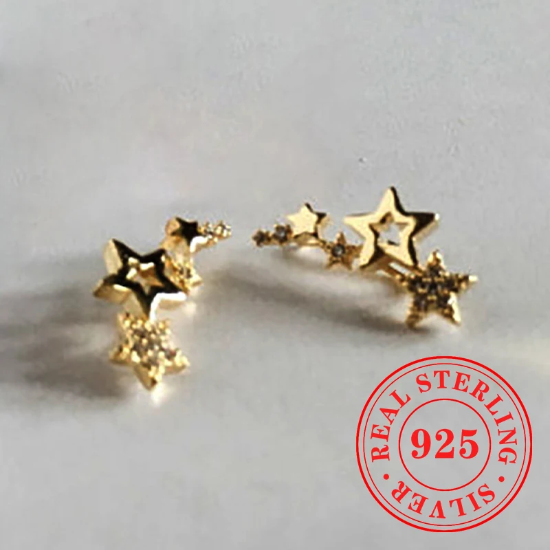 Huitan 925 Sterling Silver Shiny Star Stud Earrings for Women Aesthetic Cute Accessories Sweet Gorgeous Ceremony Party Jewelry