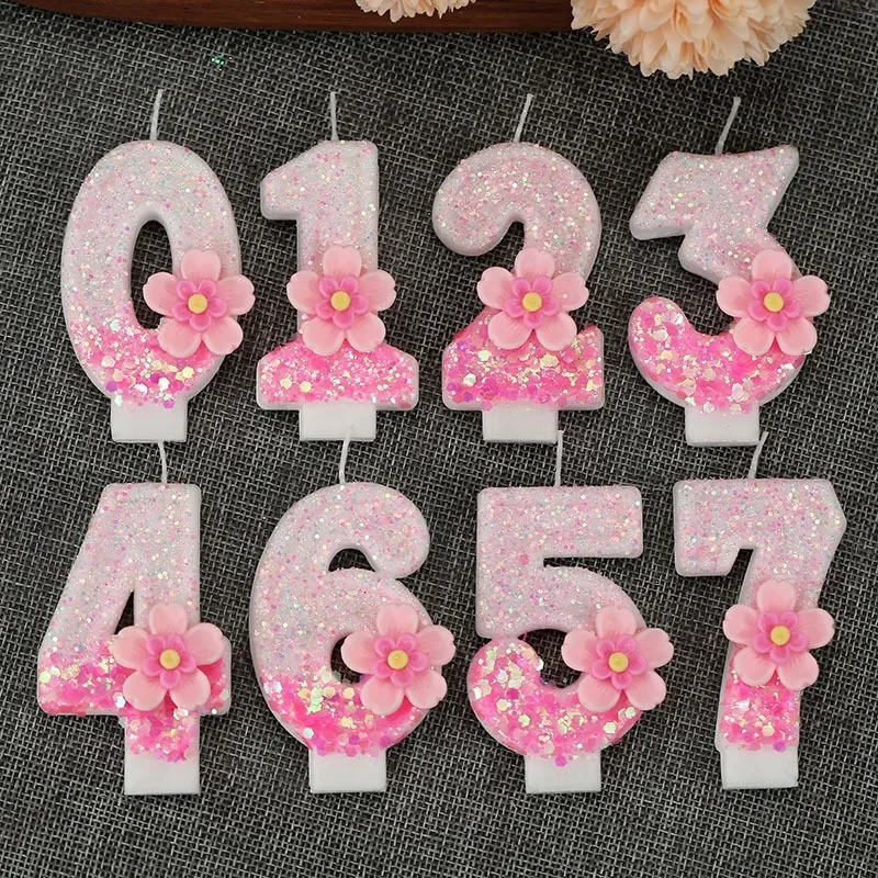 Birthday Candle Cake Topper Colour Changing Creative Number 0-9 Candle Flowers Digital Candles Girl Birthday Party Decoration