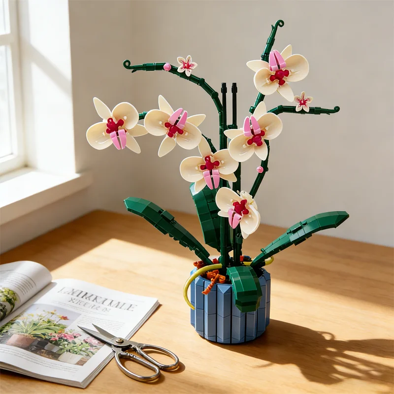 Nuevo 600 + Uds DIY Kit de bloques de construcción de bonsái de orquídeas modelo de planta en maceta creativa regalos de cumpleaños para niños juguetes divertidos para adultos