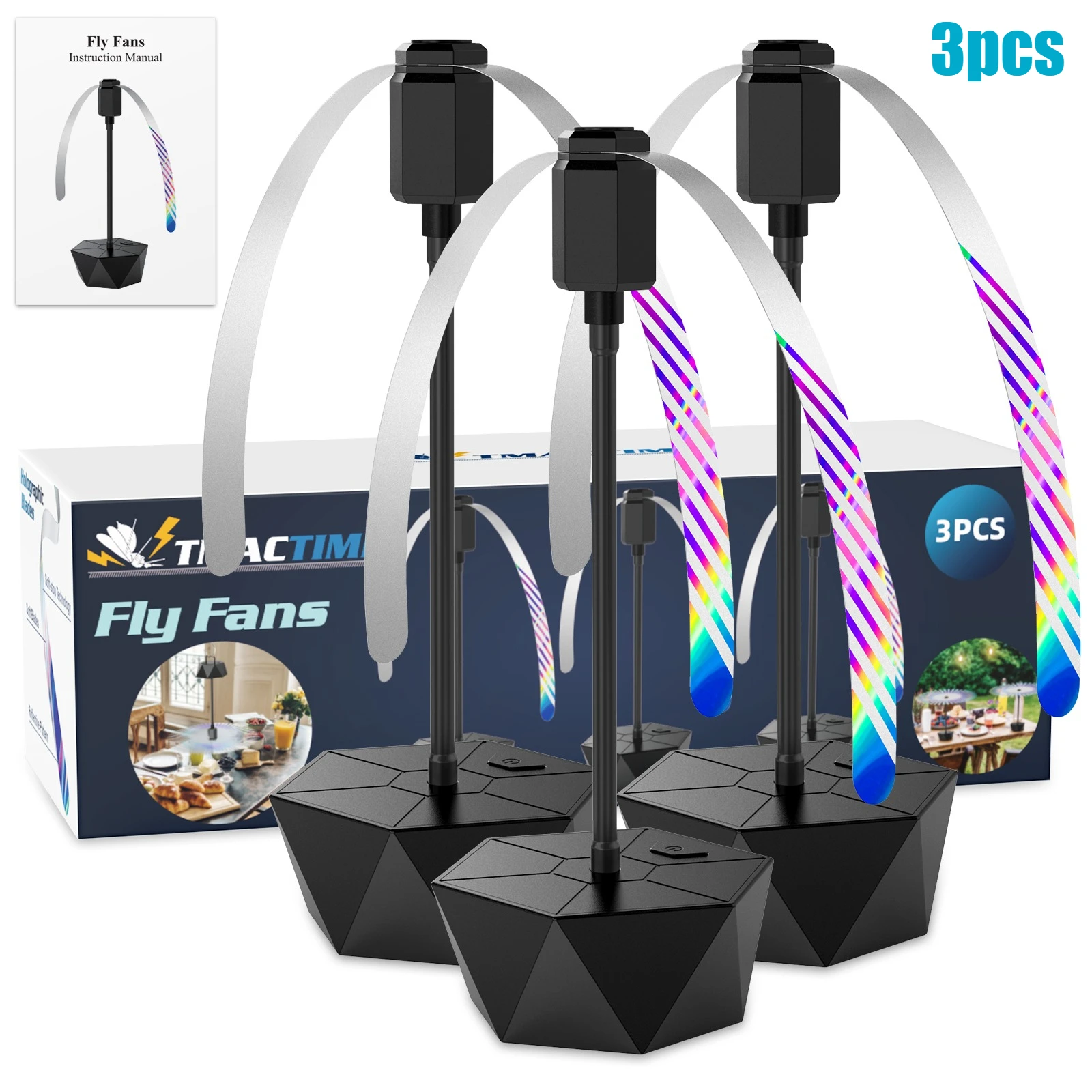 Fly Fans for Table, Soundless Fly Repellent Fan with Soft Blades and Hanging Hook, Handy for Outdoor Use Restaurant BBQ Picnic image 3