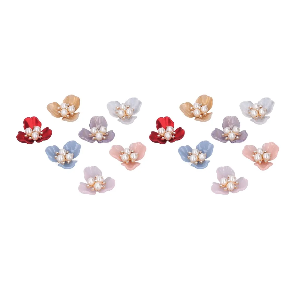 14pcs Flat Back Pearl Rhinestone Buttons Flower Shape Rhinestone Embellished Faux Pearl Buttons Exquisite Craftsmanship