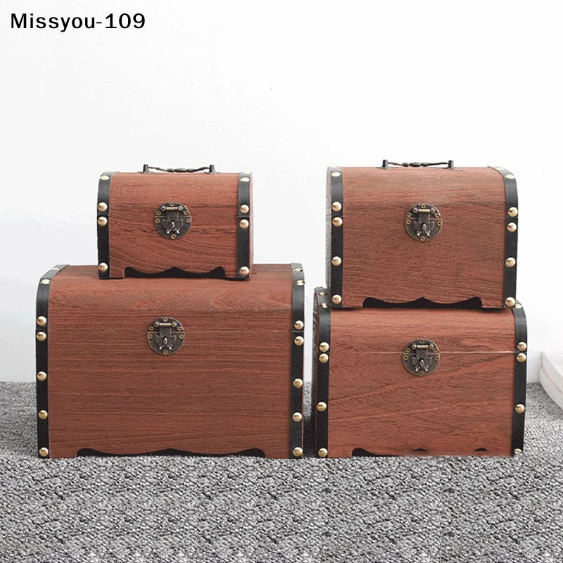 Retro wooden wardrobe lock and piggy bank storage box, exquisite craftsmanship, home decor