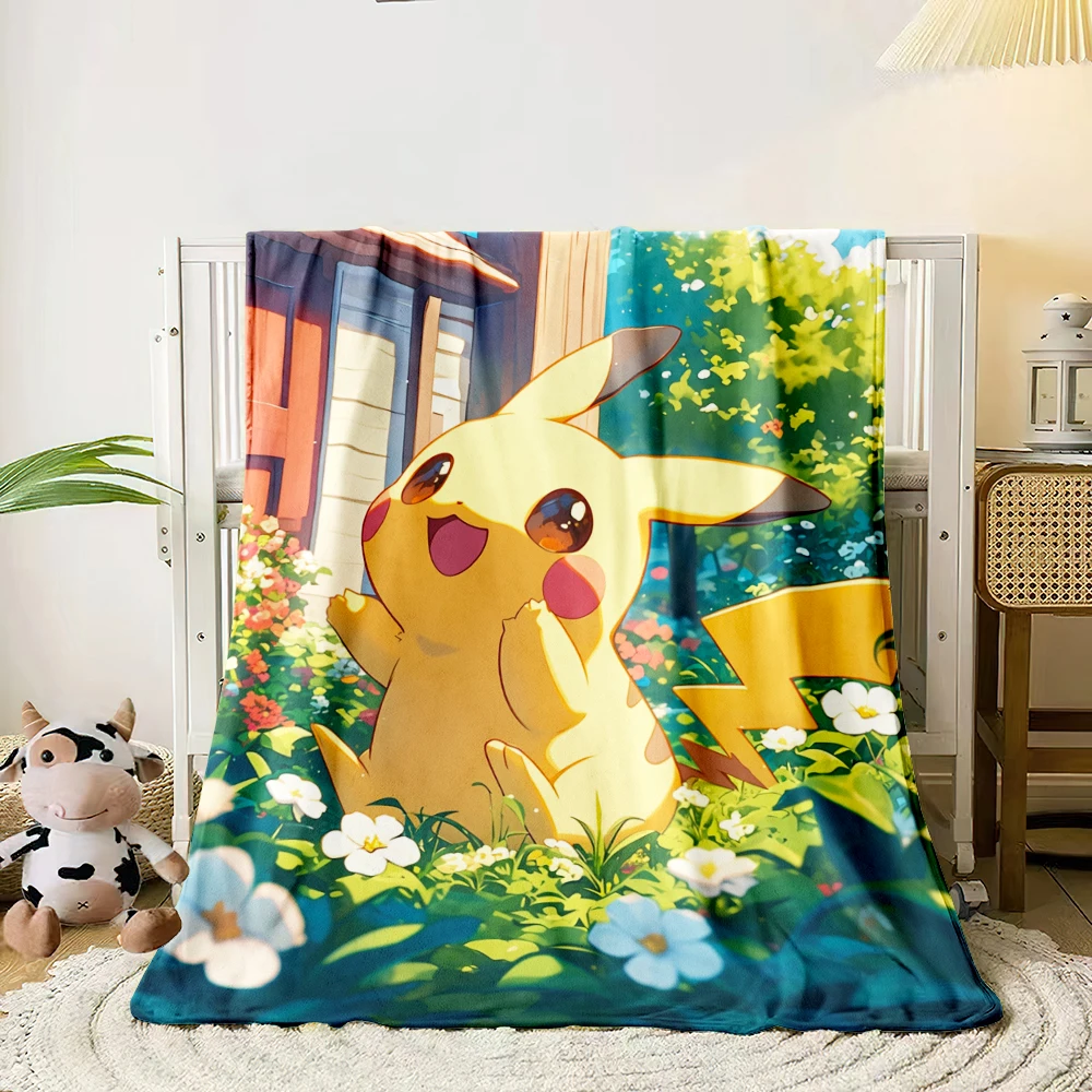 MINISO Pokémon Cute Cartoon Print Blanket.Warm and Comfortable Flannel,Bedroom,Sofa,Bed,Chair,Gift,Picnics,Trip, Camp,Blankets.