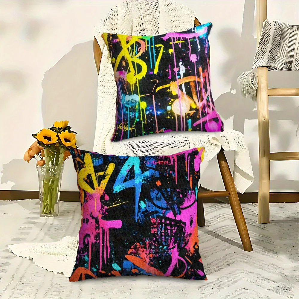 Vibrant Graffiti Abstract Pillow Covers Set 4pcs Pop Art Splatter Throw Cushion Case Home Decor Neon Style 40x40cm