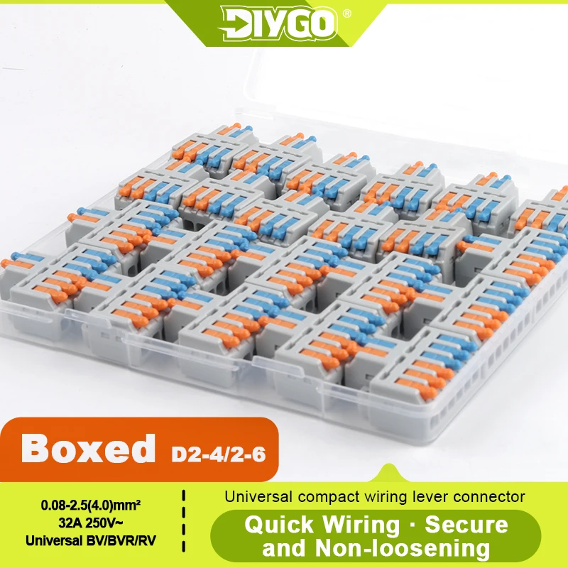 

DIY GO 2-in-4/6-out Lever Terminal Block Kit, Fast Splicing Wire Connectors, Screw Mountable, 28-12AWG, Push-in Connect Wiring