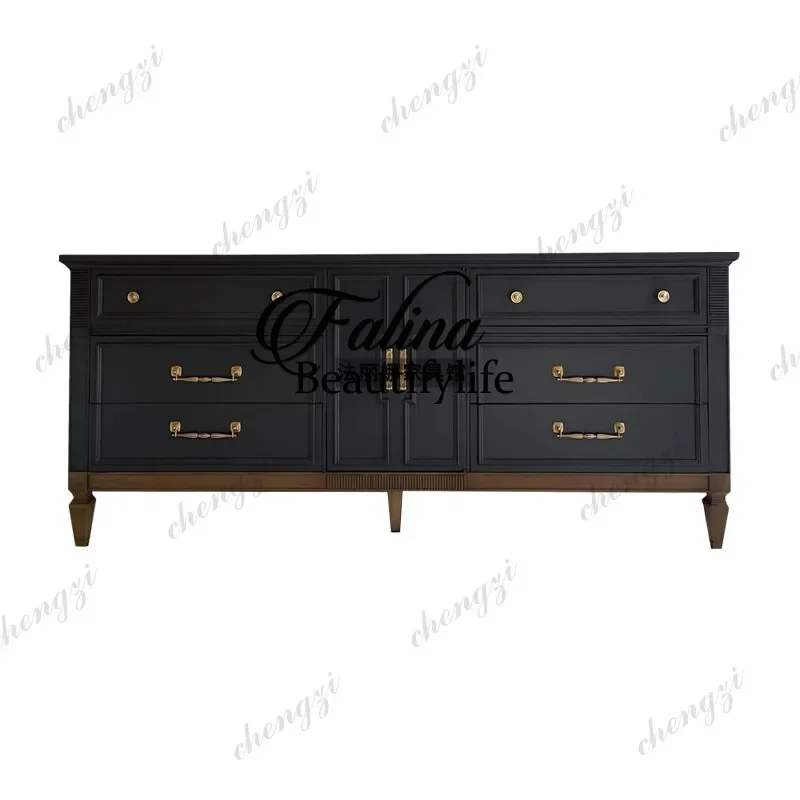 French master bedroom chest, American solid wood light luxury, bedside storage locker, high-grade side cabinet against the wall