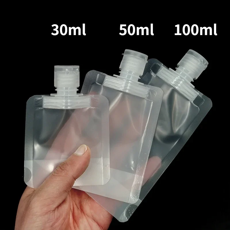 30 ml/50 ml/100 ml leere Squeeze-Probenbeutel, Standbeutel, Reisegröße, Kosmetikbehälter für Toilettenartikel, Shampoo, Duschgel