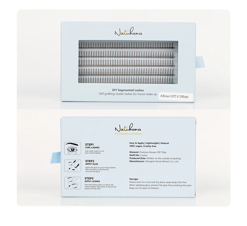 NATUHANA A-Curl Fischschwanz-Wimpernverlängerungen DIY Vorgefertigte Cluster 6 Reihen/Tray Weiche Faux-Nerz Einfach zu Vervielfältigen Natürlich Selbstklebend – Detail 20