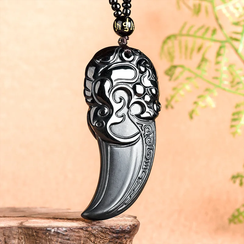 

Natural A-grade Jade Pendant Ink Dragon Teeth Totem Jade Stone Pendant Fashion High End Men's Bead Treasure Jade Necklace