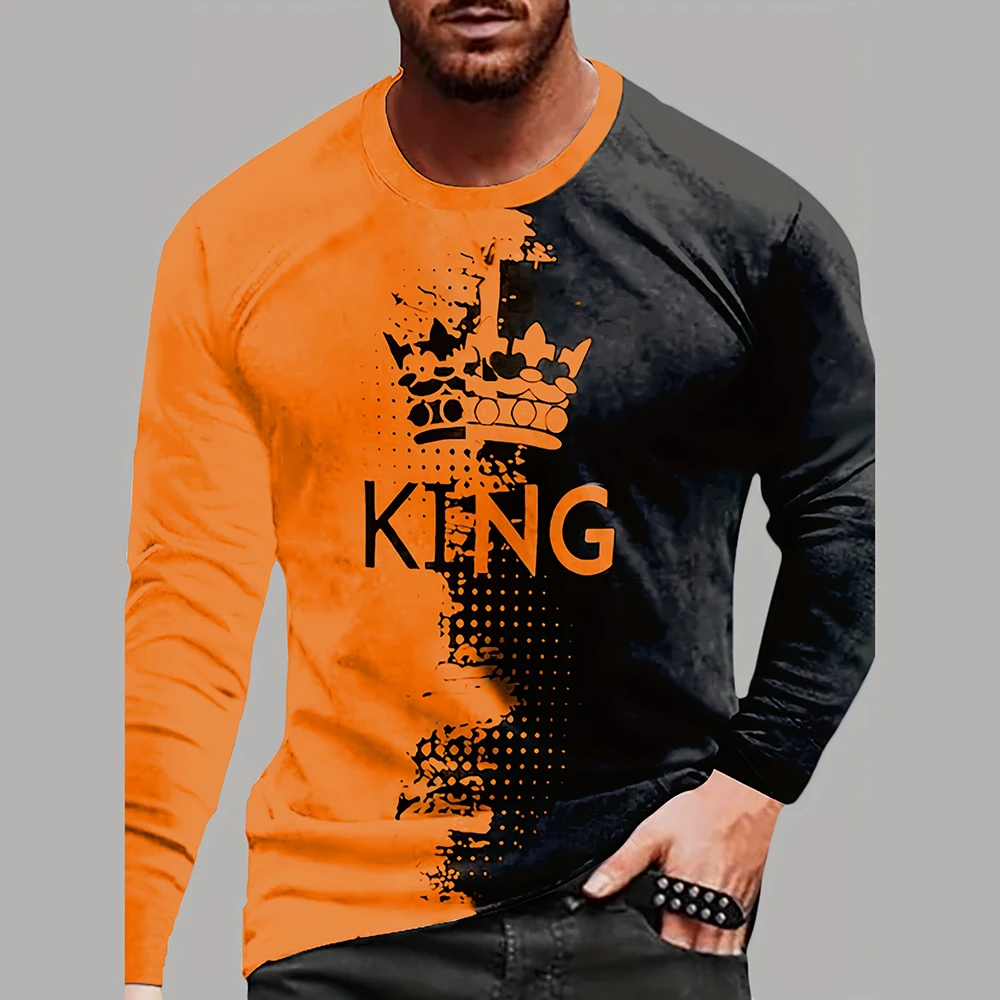 3D Men's Quality Oversized Fashion Fall Y2K T Shirt Crown Designer Short Sleeve Street Casual ONeck official-website Long Sleeve