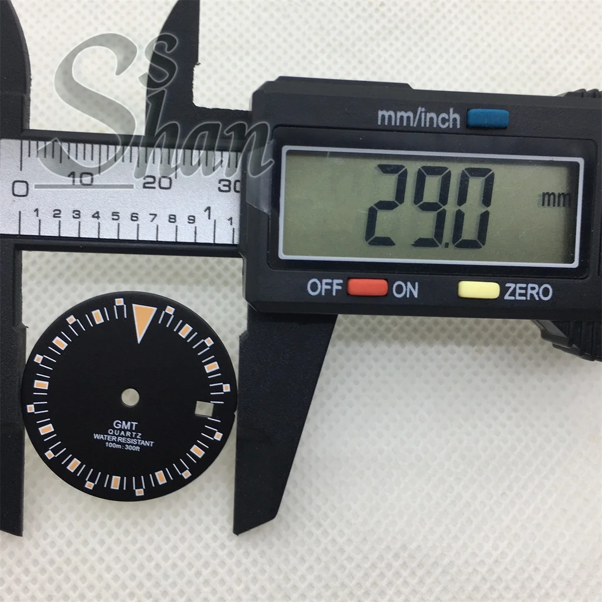 29mm black dial 515 quartz watch with green luminous hands, RONDA 515/RONDA 515-24H GMT quartz movement