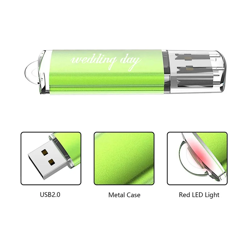 حر مخصص الزفاف يوم شعار ملون المعادن USB2.0 فلاش حملة ضوء ليد أحمر 4 جيجابايت 8 جيجابايت 16 جيجابايت 32 جيجابايت 64 جيجابايت ذاكرة عصا
