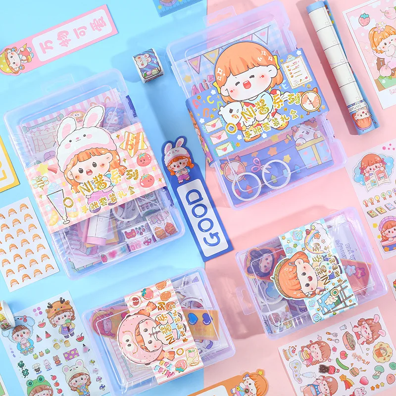 Stationery Sakura Series Set Material Box Sticky Notes and Paper Tape Cards Hand Sticker