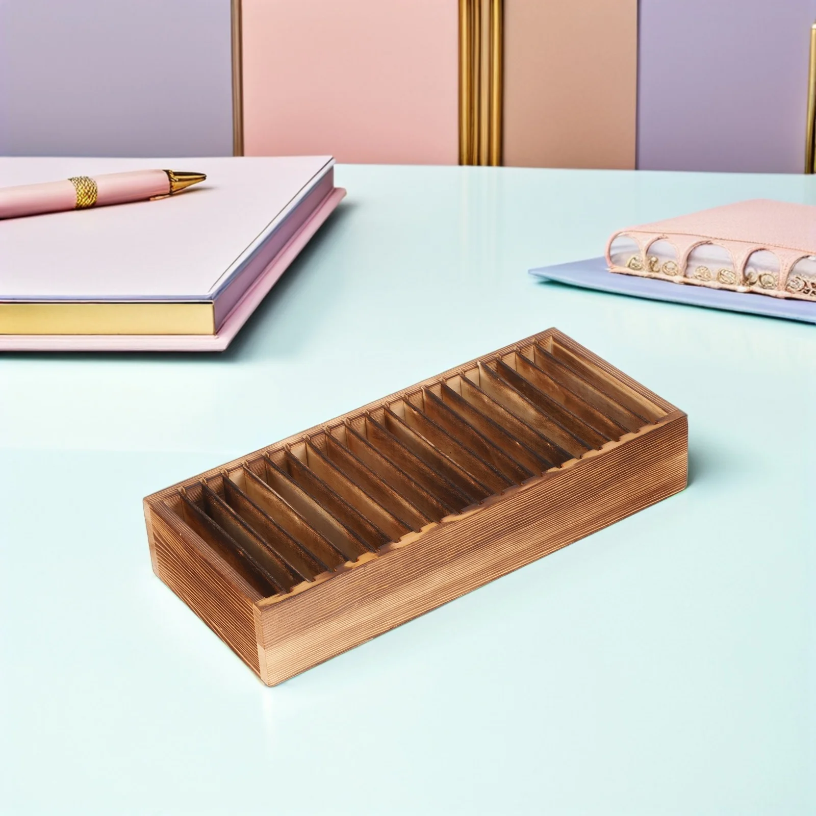 

Wood Business Card Organizer Desktop Holder 20 Removable Compartments Multifunctional Office Desk Storage Box Card Organizer