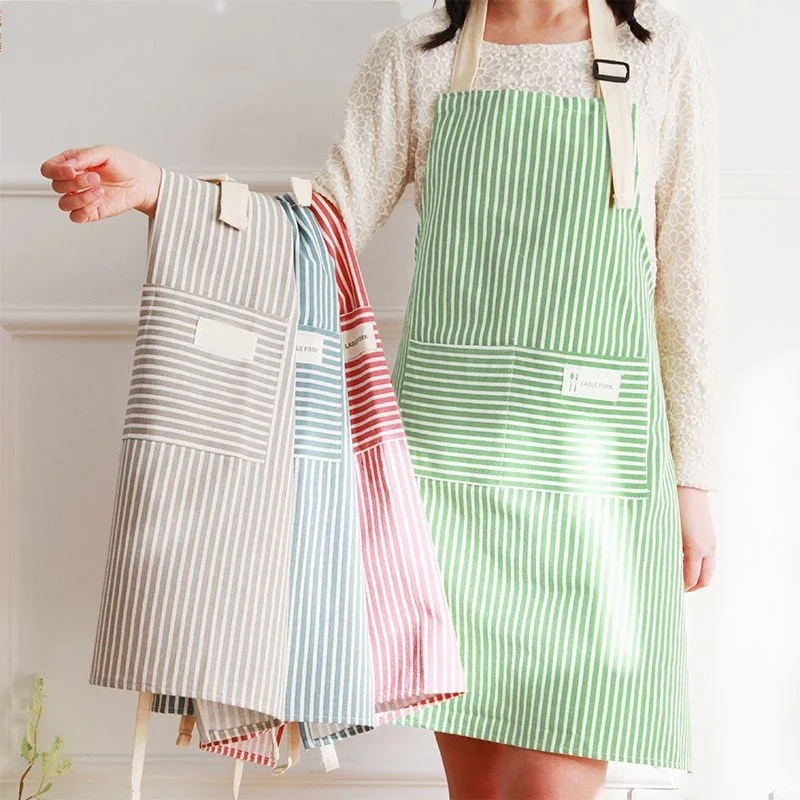 Fashionable Waterproof and Oil-proof Striped Kitchen Apron for Home Restaurant Work