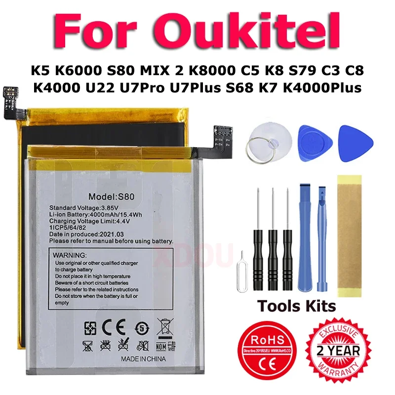 S68 S79 S80 K4000 K6000 K8000 Battery For Oukitel Mix2 WP8 S68 C3 C5 C8 C16 C21 U7 U22 K5 K7 K8 K4000 K6000 K8000 Powe Pro Plus