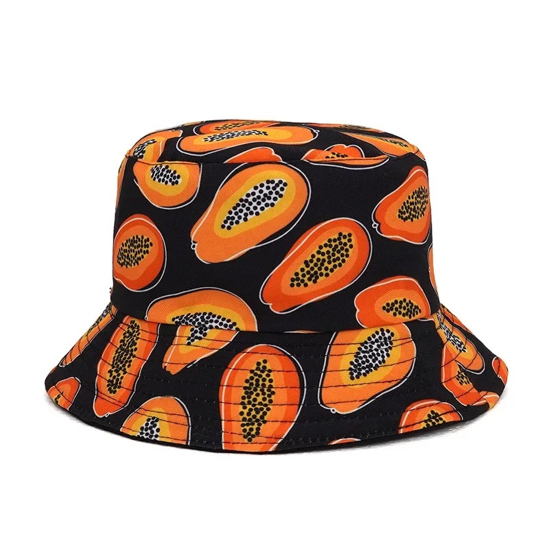 2024 New Fruit Papaya Cotton Print Fishing Hat Women Men Hip Hop  Panama Bucket Hat Sun Fisherman Hats Caps