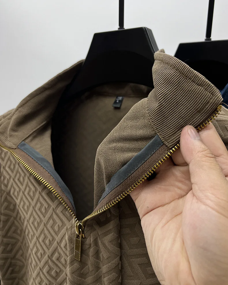 男性用ジャカードセーター,レトロスタイル,ミドルジッパー,スタンドカラー,ハイエンドブランド,ファッショナブル,カジュアル,春秋,ニューコレクション2023