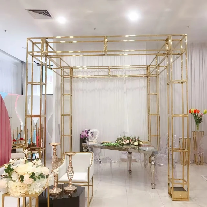 

10 Stainless Steel Golden Wedding Arch, Luxury Event Party Pavilion