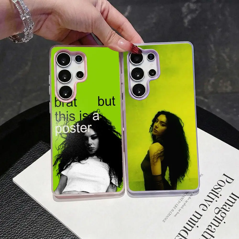 C-Charli XCX BRAT Singer Phone Case 2-in-1 Detachable Clear Case for Samsung S26-S22 Multi-Color Card Holder Soft TPU