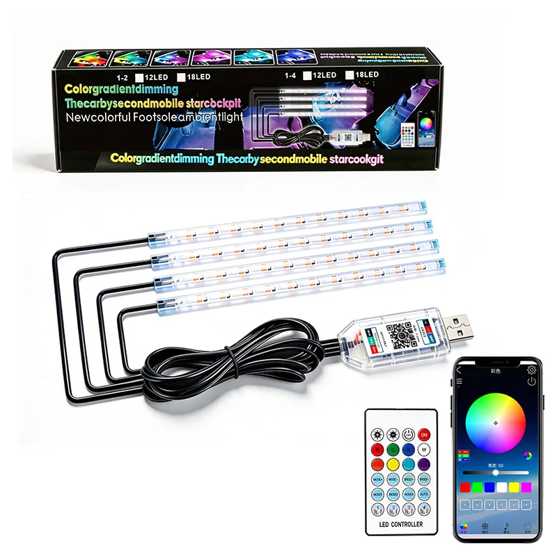 12/18 LED Car Neon Light Foot Light RGB LED Interior Decoration Backlight USB Atmosphere Lamp Vehicle Accessories APP Control