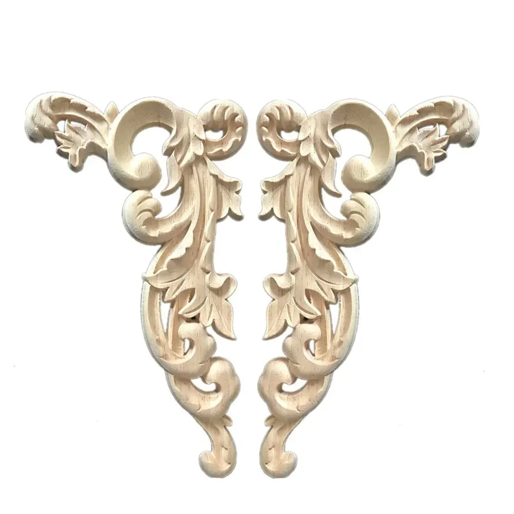 2PCS Vintage Unpainted Wood Carved Decal Corner Applique Frame Home Furniture Wall Cabinet Door Decorative Wooden Miniature