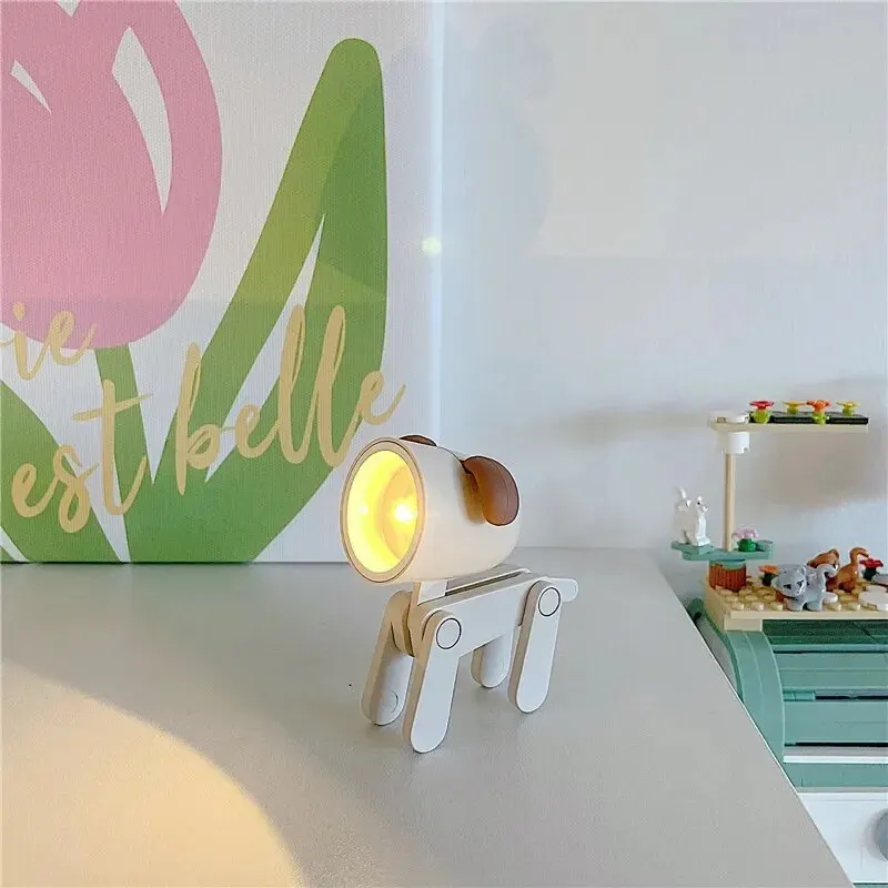 LED Night Light Soft Rubber Ears Wireless-use Button Battery Mini Cute Pet Puppy LED Night Lamp for Desktop Decoration