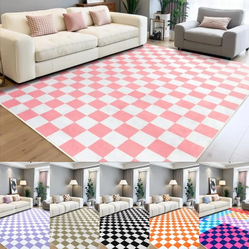 Pink White Checkerboard Area Rug Multi Color Options Doormat Modern Living Room Carpet Non Slip Floor Mat for Home Decor