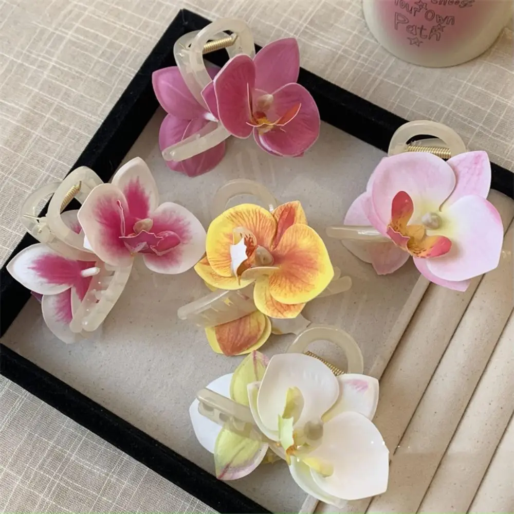 

Butterfly Orchid Flower Hair Claw Cloth Bohemia Barrettes Orchid Hair Clip Grab Clip Headdress Large Shark Clip Beach