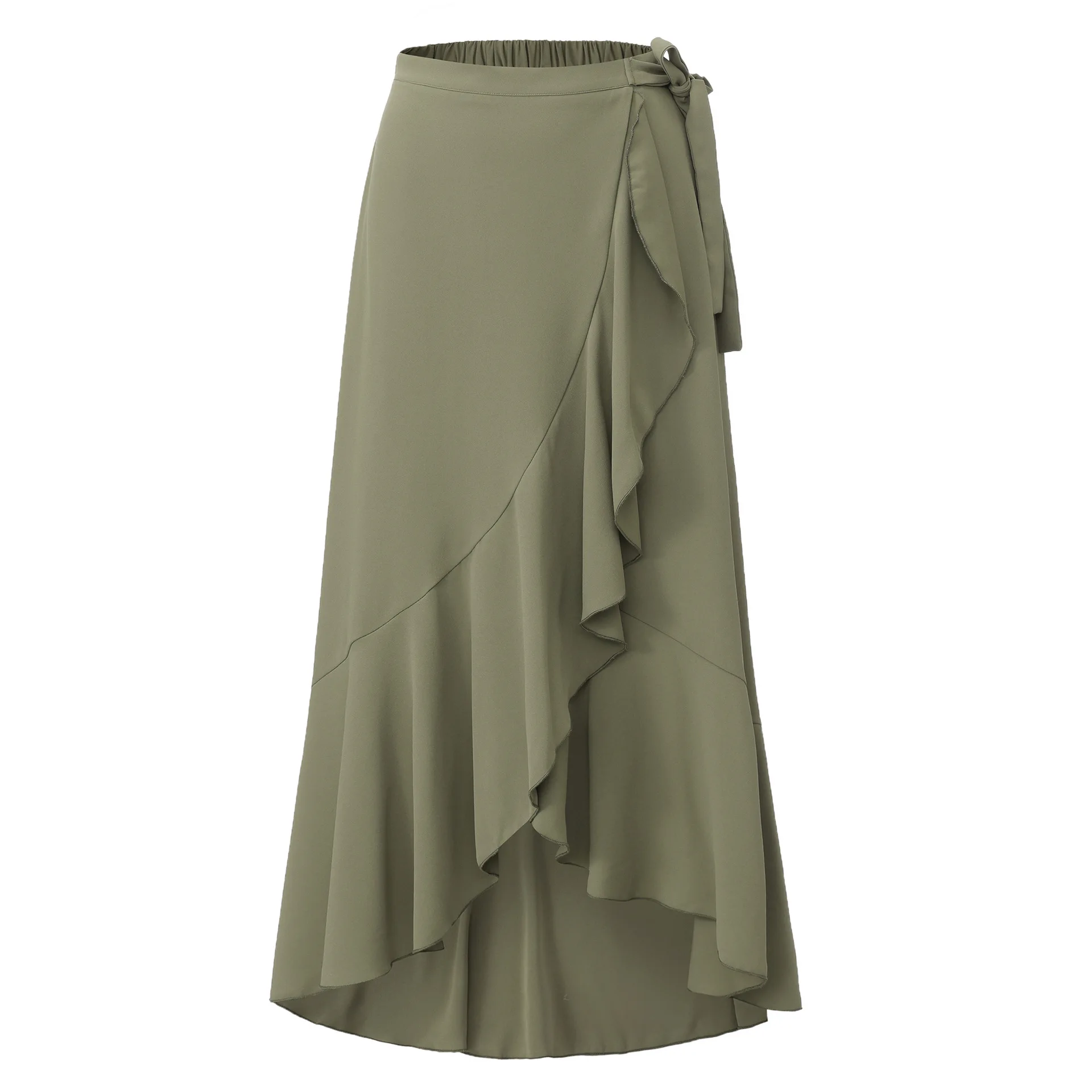 Lotus Leaf Edge Skirt Lace-up Wrap Skirt High Waist Back Elastic Medium and Long Skirt Women