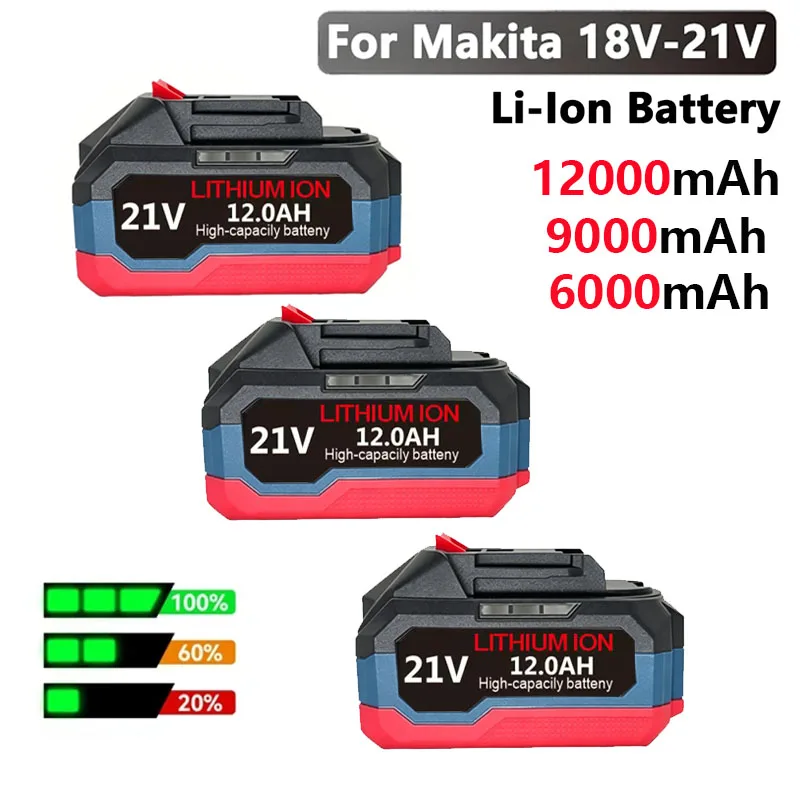 For Makita 18V-21V Makita Tool Lithium Battery 6.0ah 9.0ah 12.0ah Fast Charging Safety Certified for Electric Drill/Driver Tools