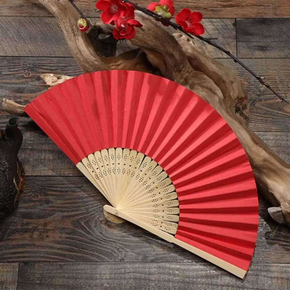 Women Chinese Style Solid Color DecorationTool Wedding Folding Gifts Photo Prop Tool Folding Paper Fan Dance Fan Hand Held Fan